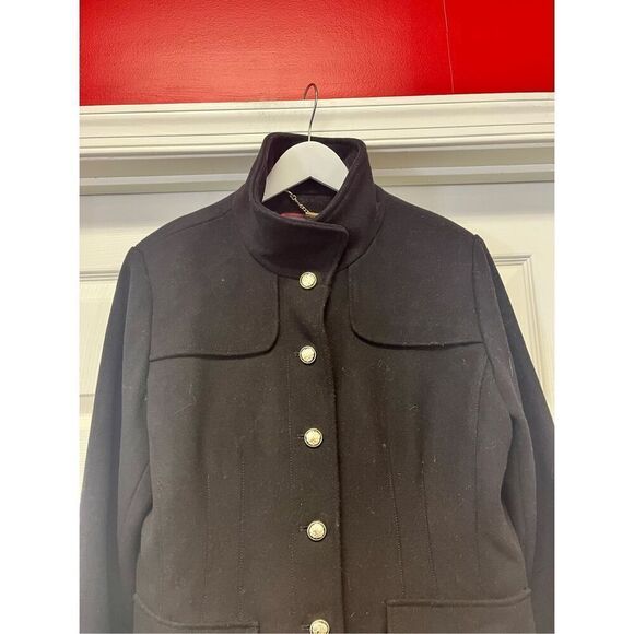 Vince Camuto Black Wool Single Breasted Back Gathered Military Jacket sz L - Picture 2 of 9